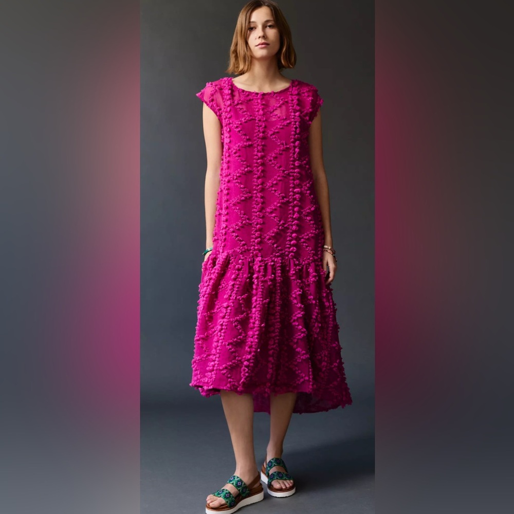 Anthropologie Fuchsia High-Low Textured Midi Dress